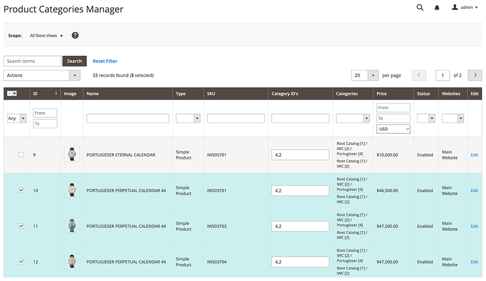 Mass Products Categories Updater for Magento 2